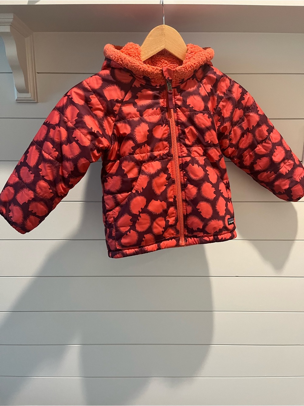 Patagonia Toddler 3T Reversible Puff-Ball Hooded Jacket Pink Purple Hedgehog